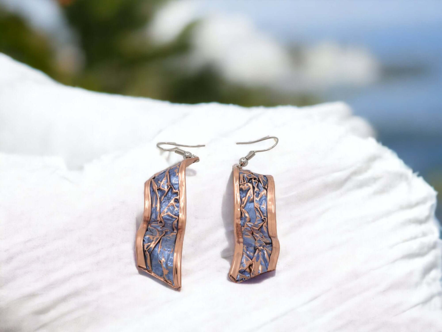  Blue Wrinkled Copper Jewelry Set Jewellery Bracelet Ring Earrings Necklace