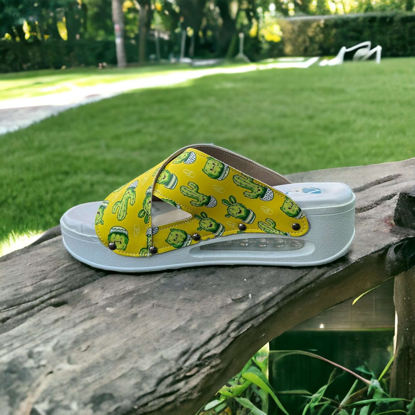Cactus Pattern Cross Band Air Clogx Leather Slippers Clogs Sandals