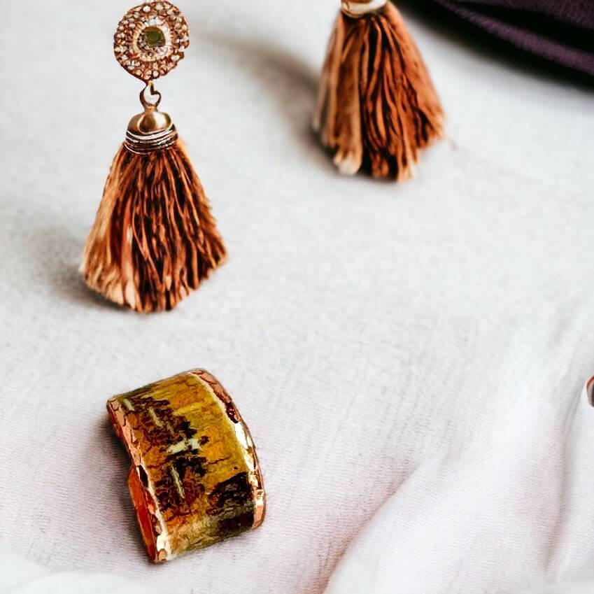 Vincent Van Gogh Cafe Terrace at Night Copper Adjustable Ring Bracelet Earrings Jewellery Set