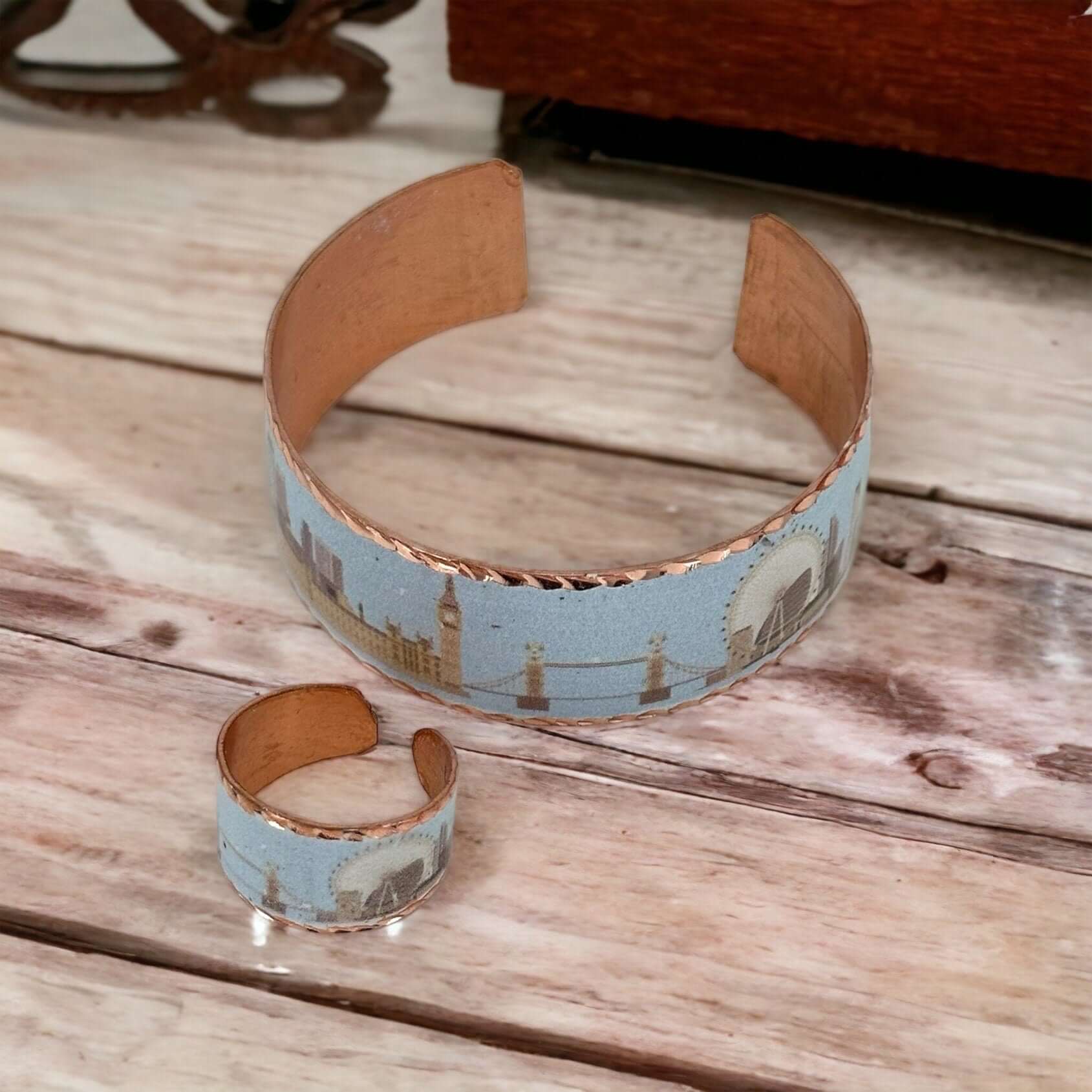 London Copper Adjustable Ring Bracelet Jewelry Set Jewellery