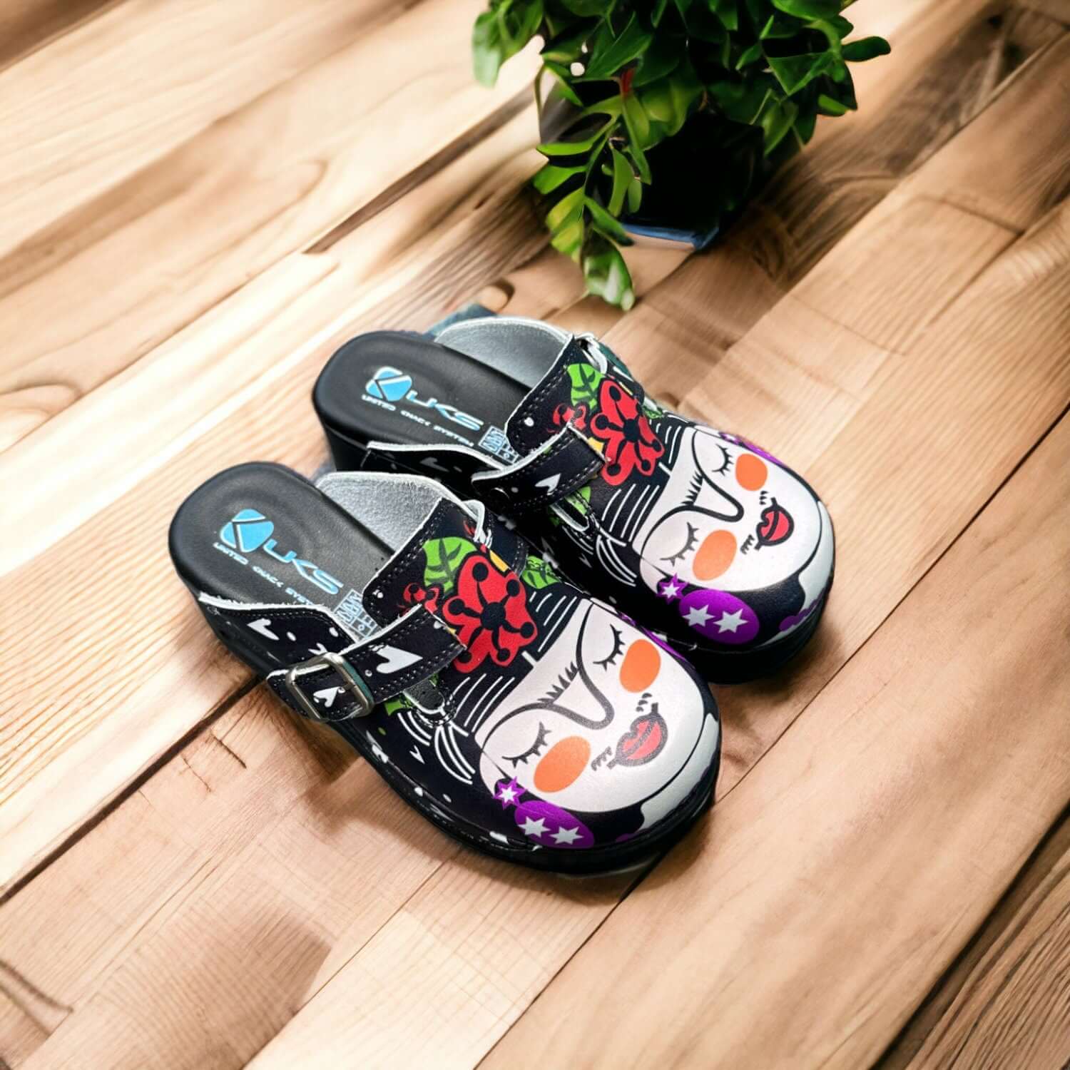  Black Frida Kahlo Air Clogx 224 Leather Clogs Slippers Mules Nursing Clogs White Sole Handmade, High Heel, Platform, Gift for Her, Gift for Women, Slip Resistant
