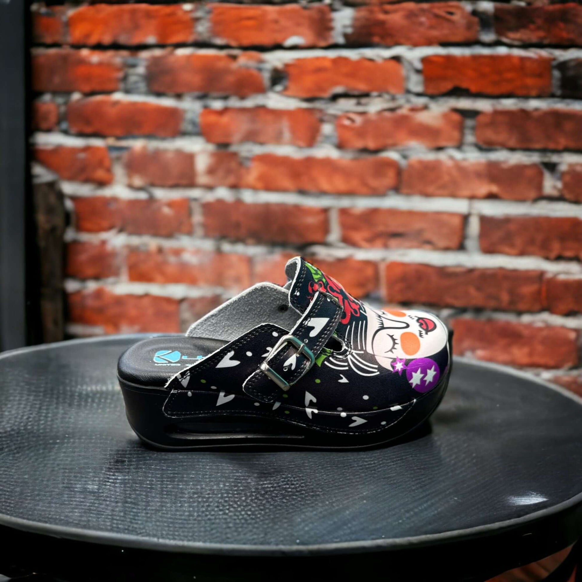  Black Frida Kahlo Air Clogx 224 Leather Clogs Slippers Mules Nursing Clogs White Sole Handmade, High Heel, Platform, Gift for Her, Gift for Women, Slip Resistant