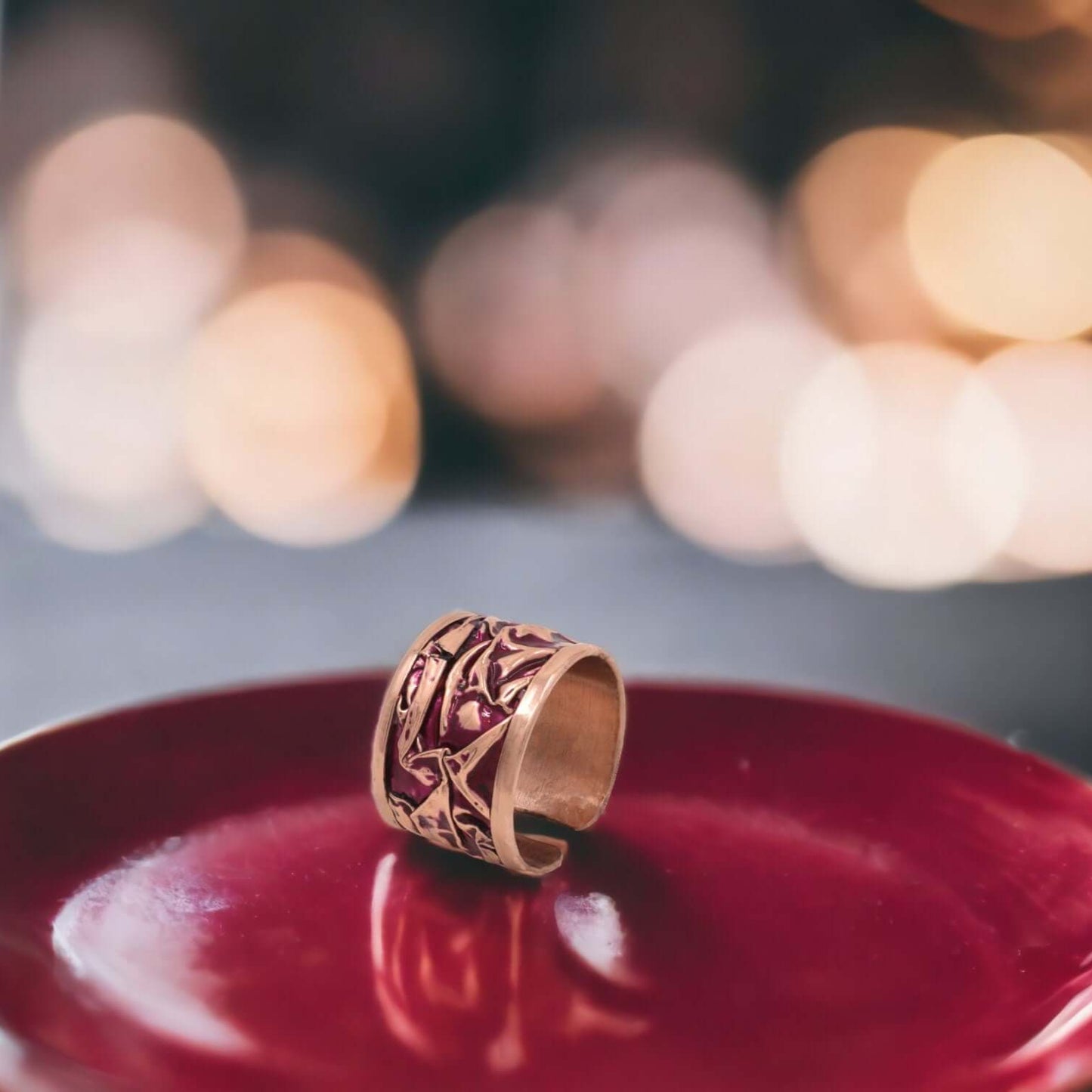 Magenta Copper Wrinkled Adjustable Ring Jewellery