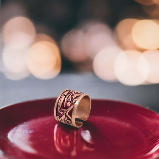 Magenta Copper Wrinkled Adjustable Ring Jewellery