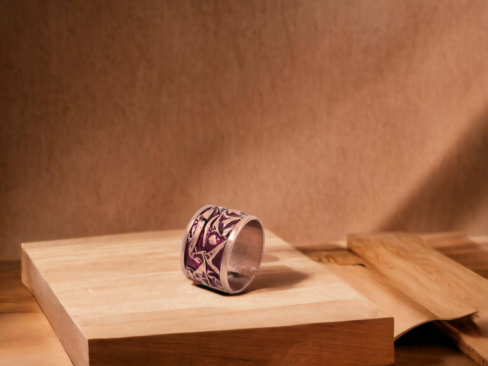 Magenta Copper Wrinkled Adjustable Ring Jewellery