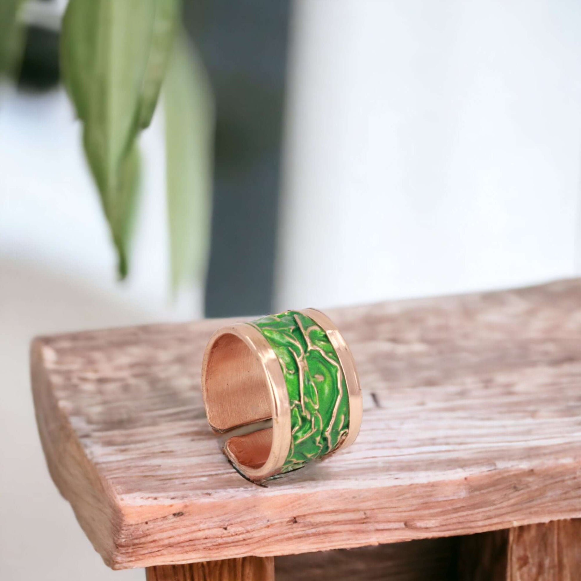 Green Copper Wrinkled Adjustable Ring Jewellery