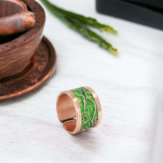 Green Copper Wrinkled Adjustable Ring Jewellery