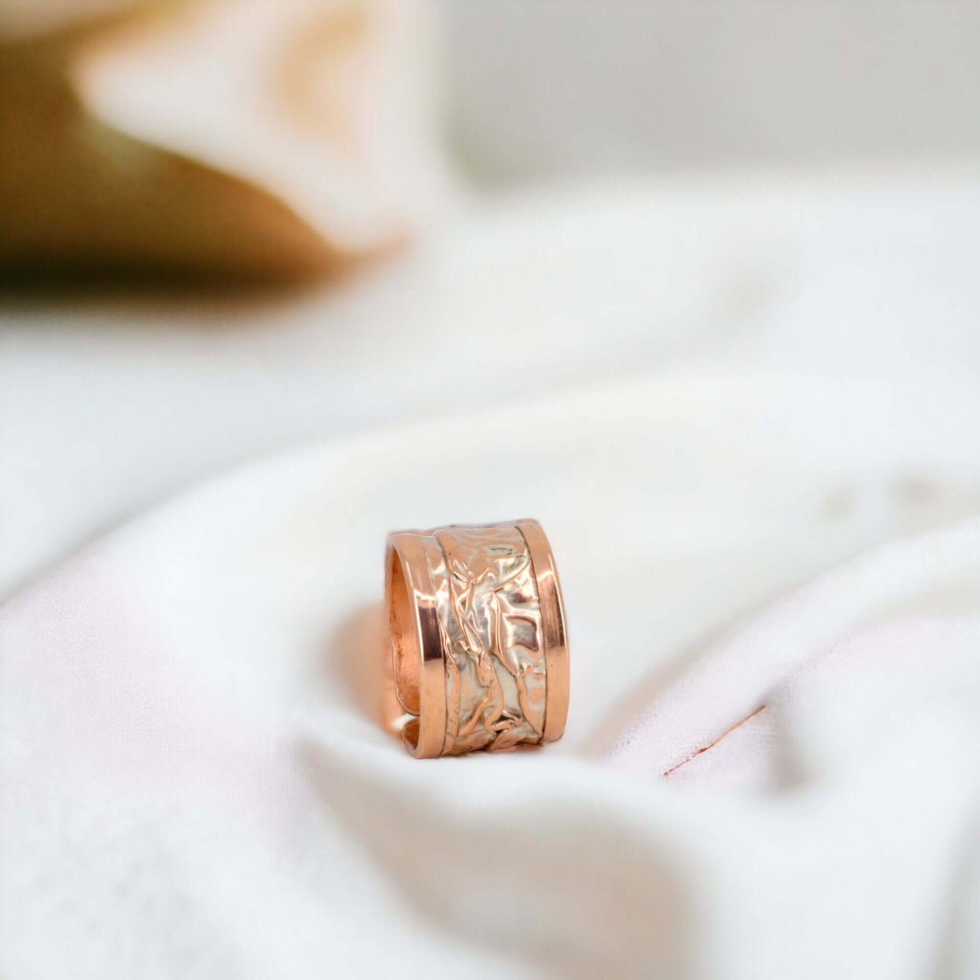 Silver Copper Wrinkled Adjustable Ring Jewellery
