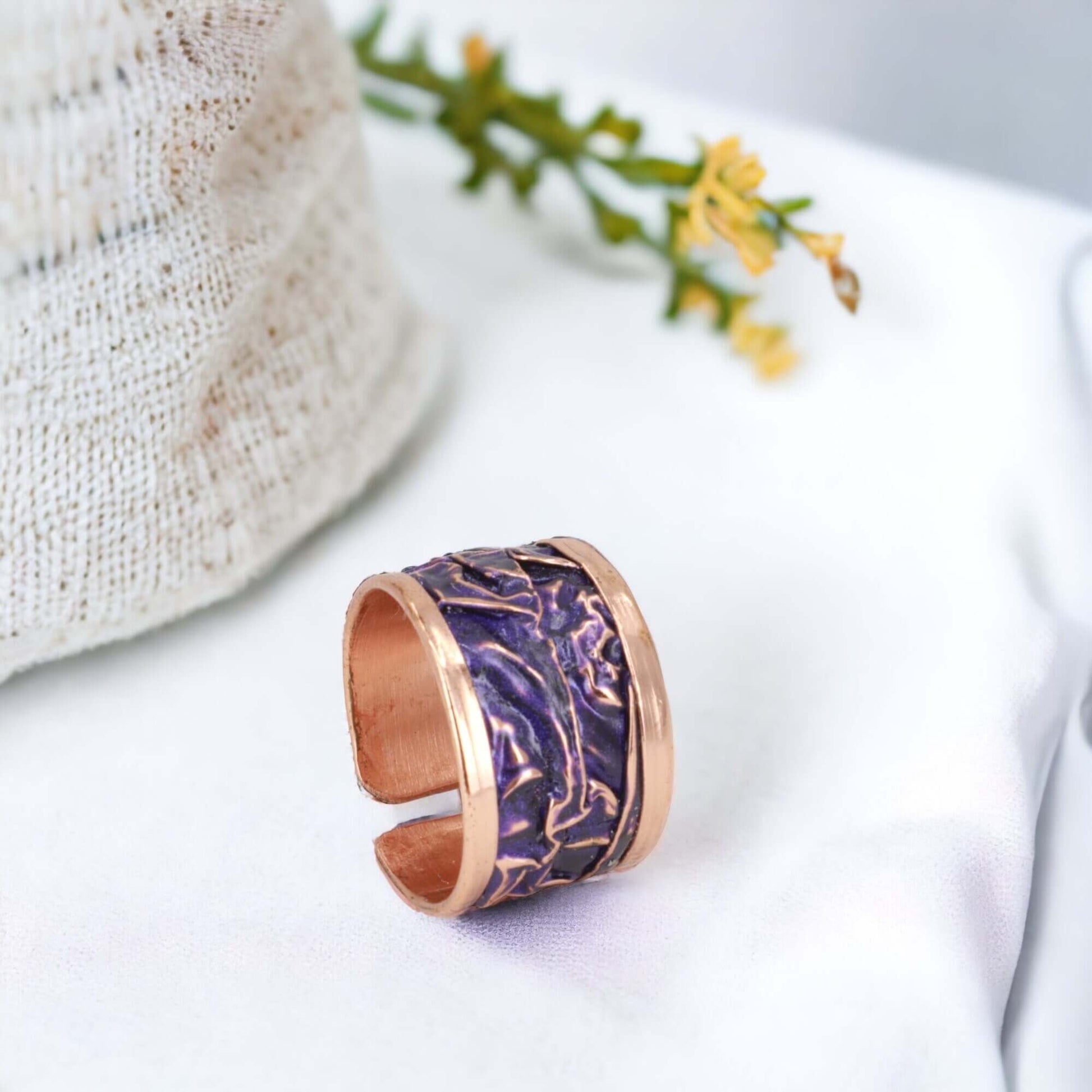 Purple Copper Wrinkled Adjustable Ring Jewellery