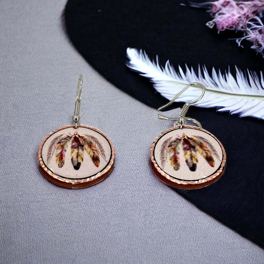  Feather Copper Adjustable Ring Bracelet Earrings Jewellery Set