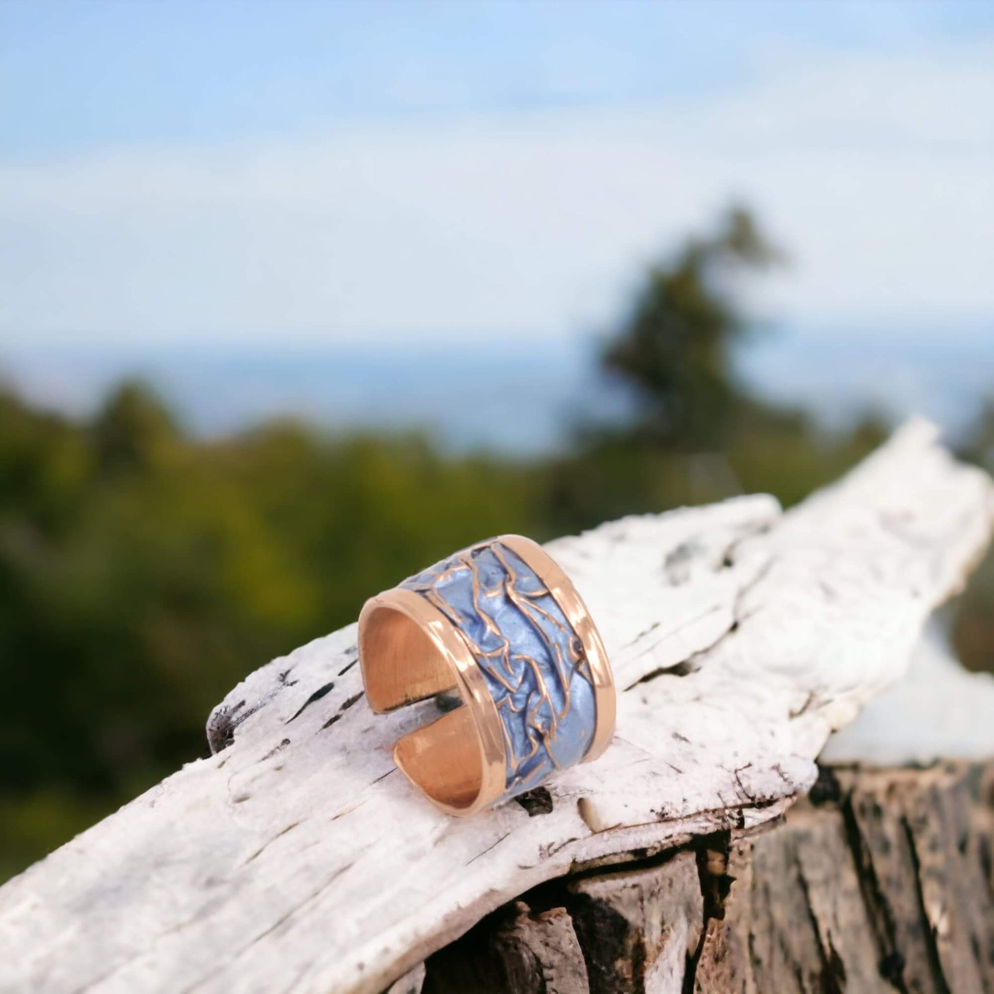  Blue Wrinkled Copper Jewelry Set Jewellery Bracelet Ring Earrings Necklace