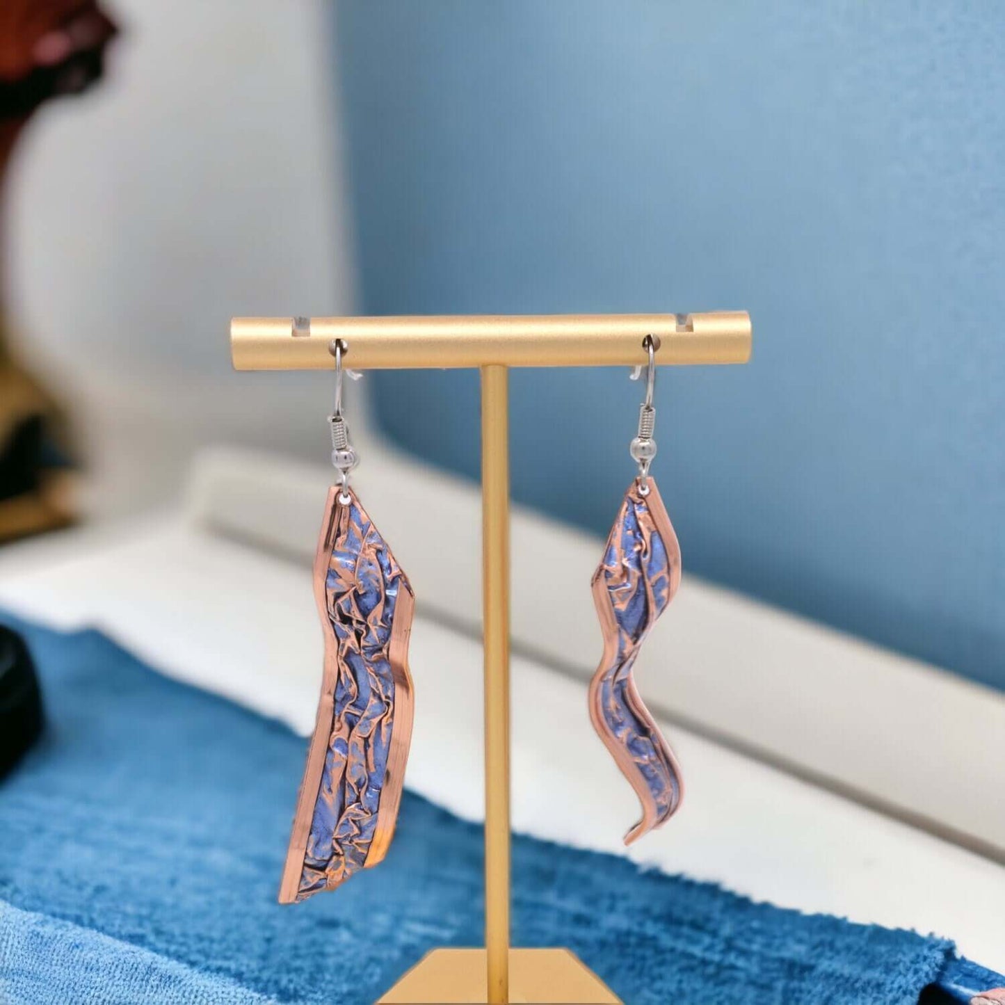  Blue Wrinkled Copper Jewelry Set Jewellery Bracelet Ring Earrings Necklace