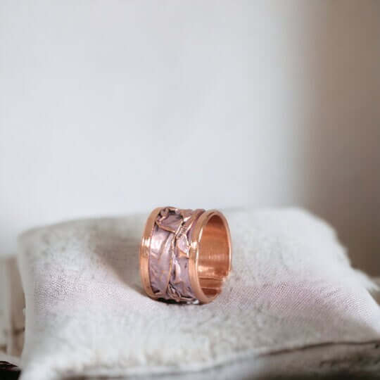  Pink Copper Wrinkled Necklace Earring Adjustable Ring Bracelet Set Christmast Birthday Anniversary Gift, Gift for her, Dangly Earring, Gift for Women