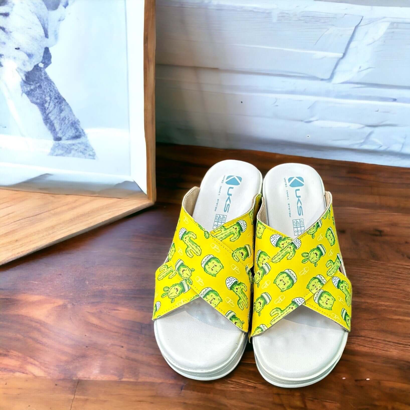 Cactus Pattern Cross Band Air Clogx Leather Slippers Clogs Sandals