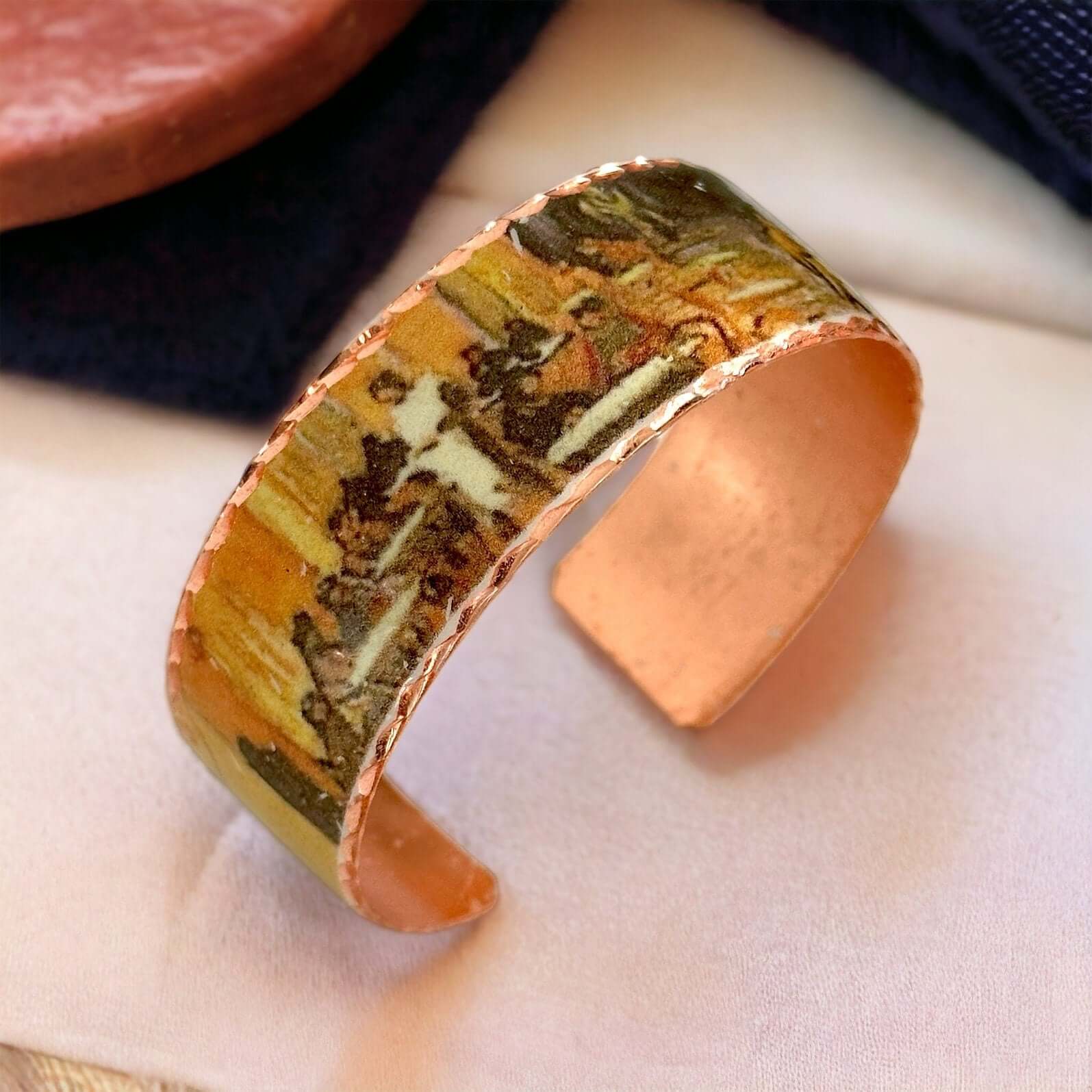 Vincent Van Gogh Cafe Terrace at Night Copper Adjustable Ring Bracelet Earrings Jewellery Set
