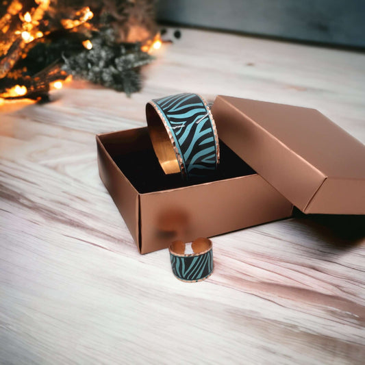 Turquoise Copper Adjustable Ring Bracelet Jewellery Set