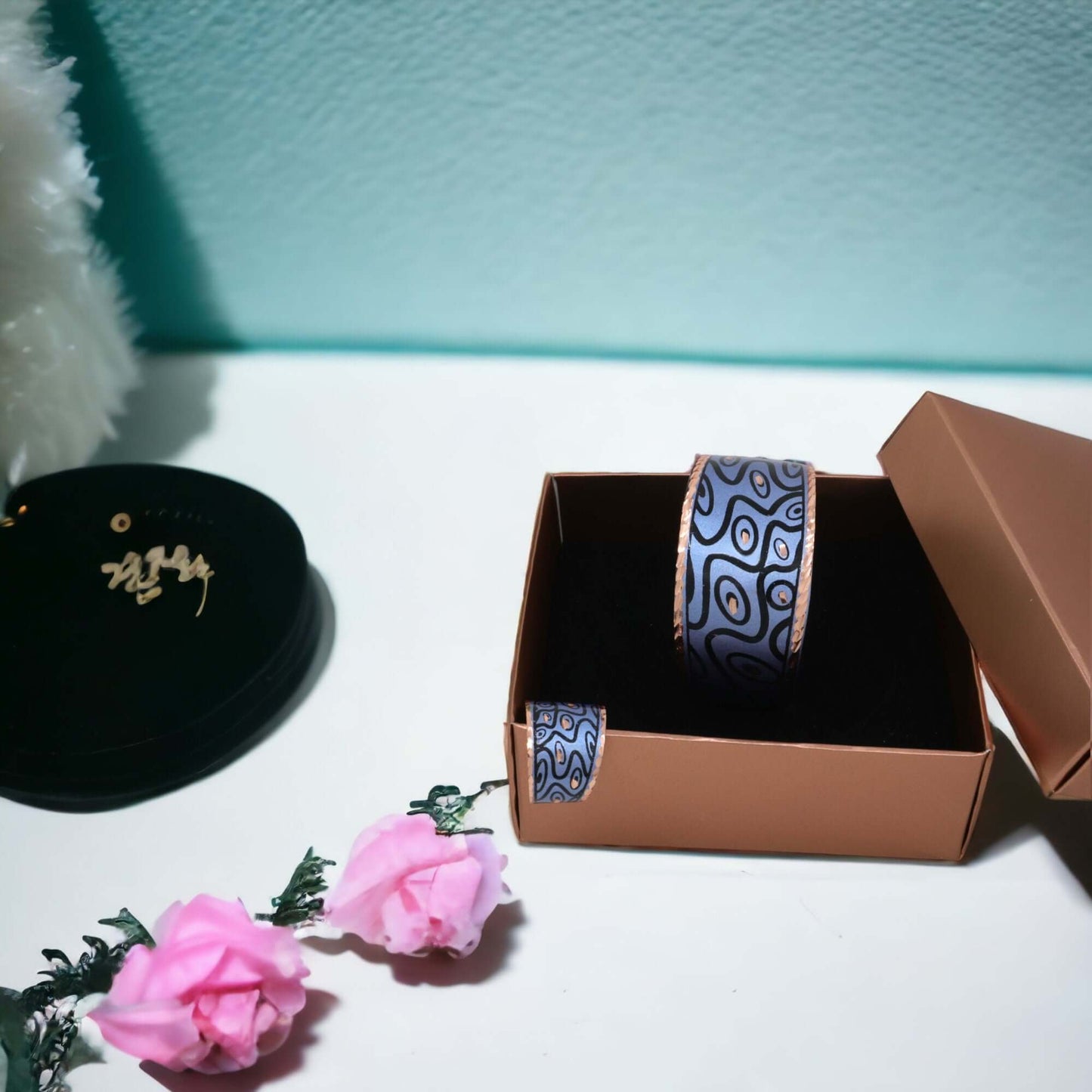 Blue Curvy Shapes Copper Jewelry Set Jewellery