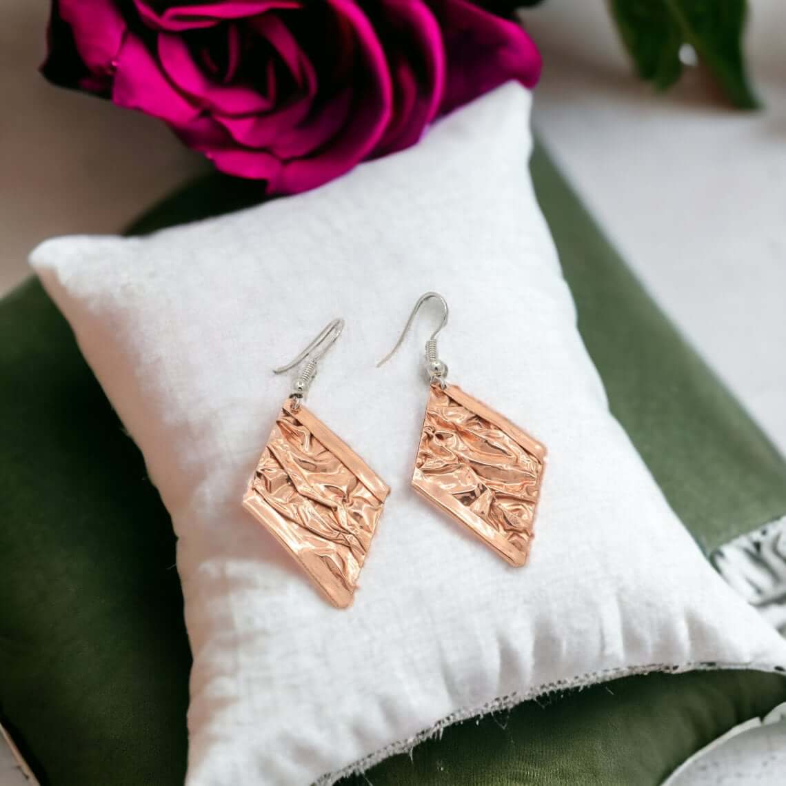 Copper Wrinkled Necklace Earring Adjustable Ring Bracelet Jewellery Set