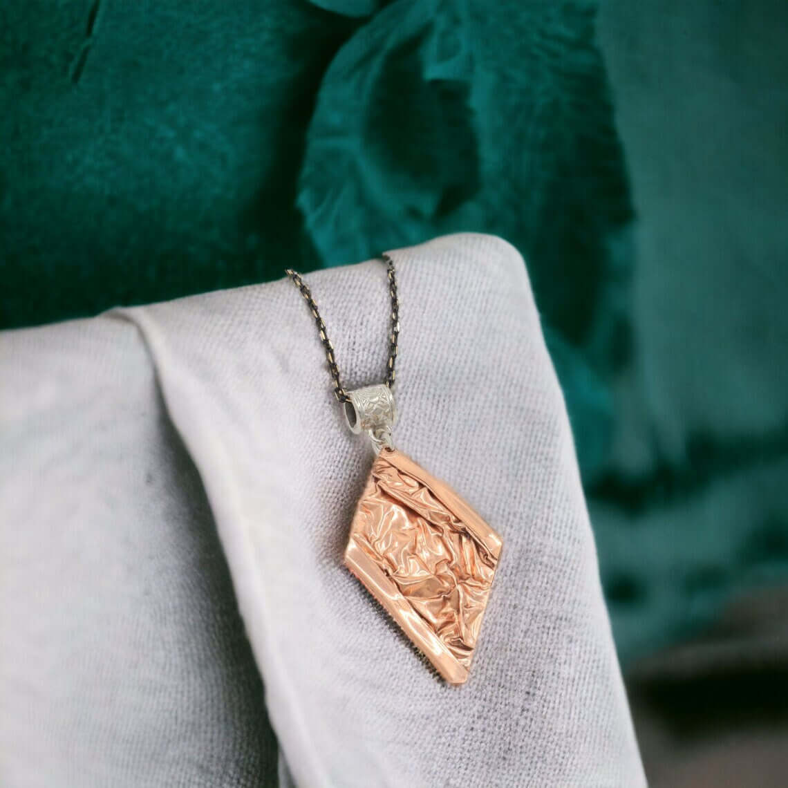  Copper Wrinkled Necklace Earring Adjustable Ring Bracelet Jewellery Set